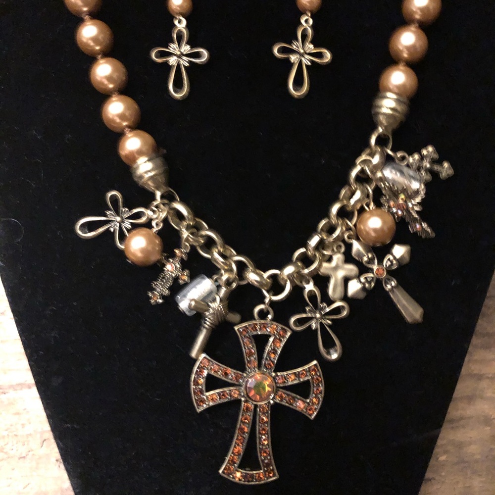 Chunky Cross Necklace & Earring Set